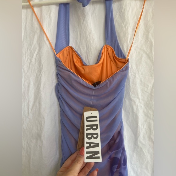 Silence + Noise Purple and Orange Halter Midi Dress Size XS NEW - Picture 14 of 16